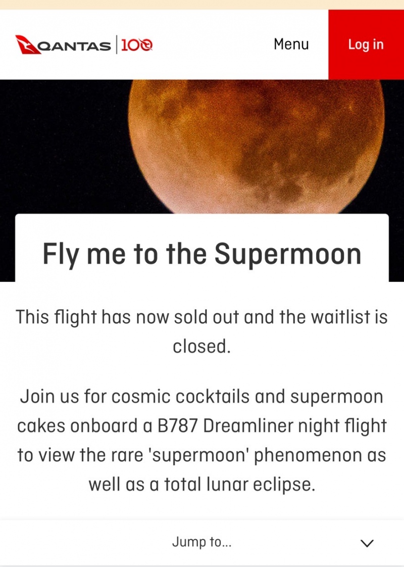 澳航推499澳元赏月航班3小时近距离观赏超级月亮